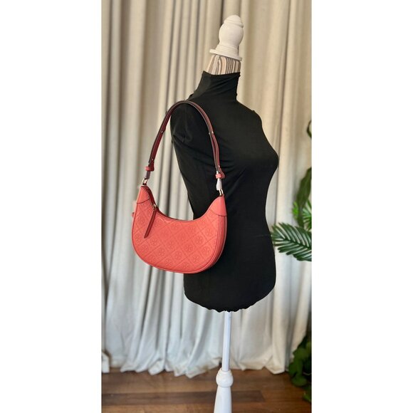 NEW!!!  AUTHENTIC TORY BURCH CORAL CRUSH MONOGRAM CRESENT HANDBAG - Picture 12 of 13